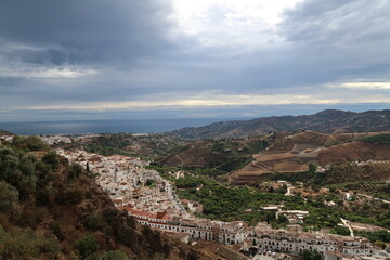 Obraz premium View from the mountains over Frigiliana on the Spanish Costa del Sol