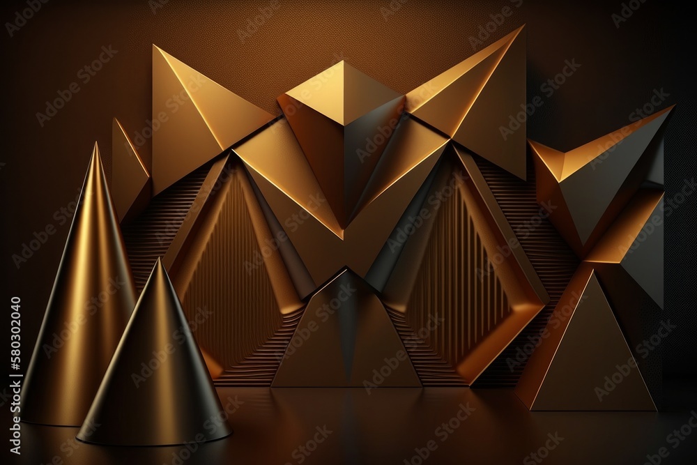 Poster a beautiful 3d background with a textured wall with voluminous golden. generative ai