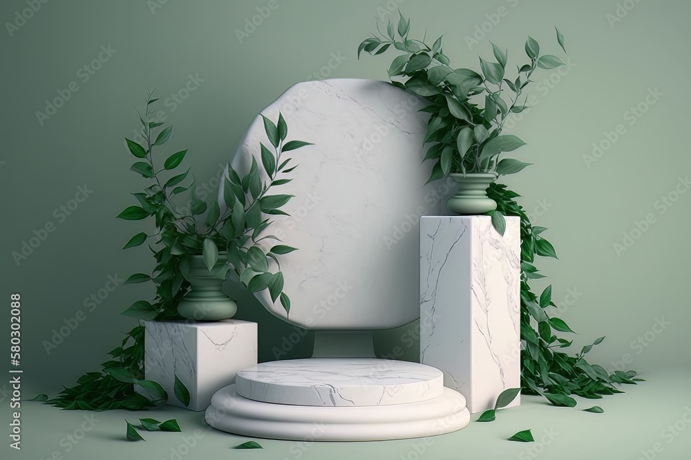 Poster white stone podium cosmetic display product stand created with generative ai