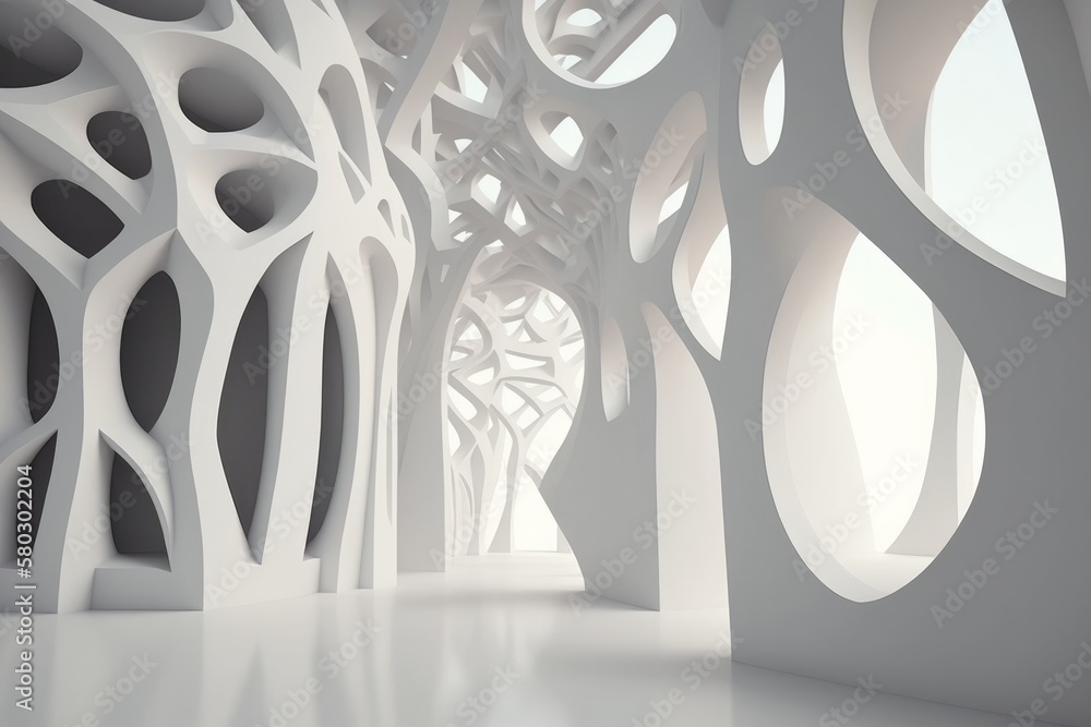 Aufkleber minimal white geometric background. 3d illustration generative ai