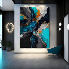 Modern interior design with artwork canvas on wall AI generated