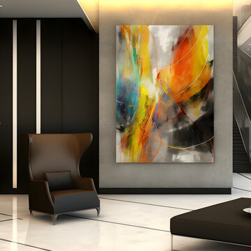 Modern interior design with artwork canvas on wall AI generated
