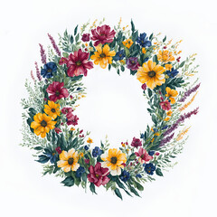 Spring Flower Wreath Watercolor Illustration | Generative AI