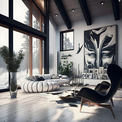 Modern interior design with artwork canvas on wall AI generated