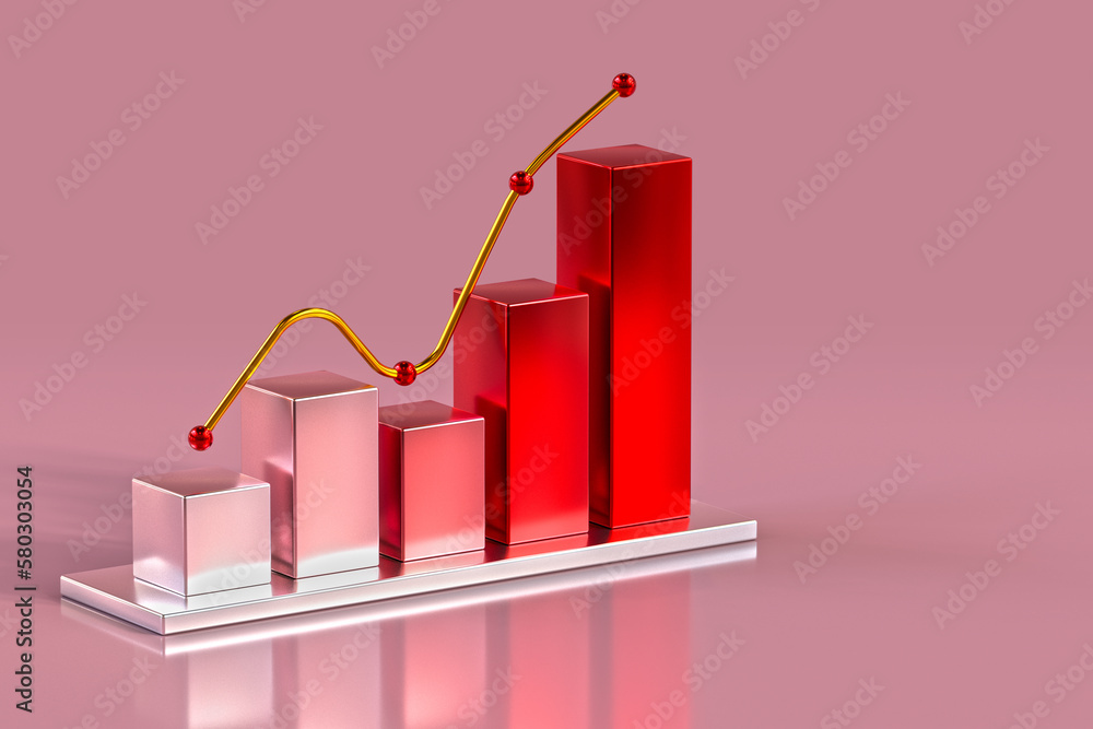 Poster business growth bar graph curve. 3d rendering