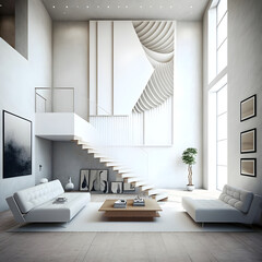 Modern interior design calm forest and seaside AI generated