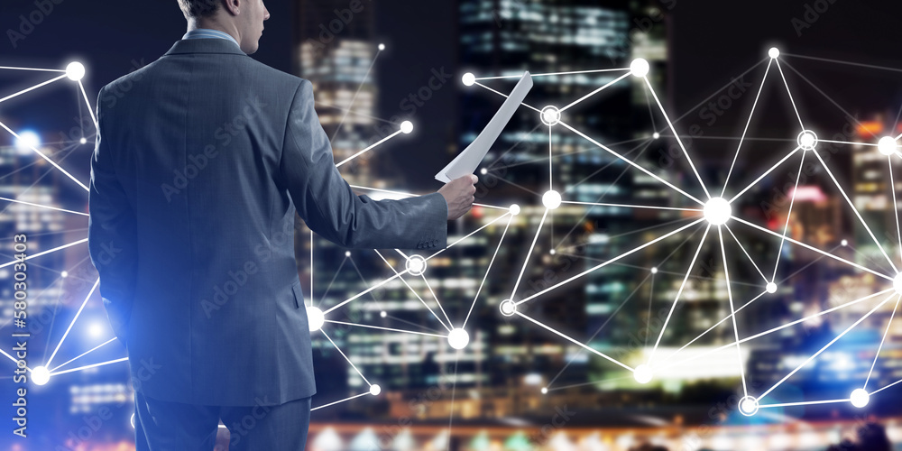 Poster concept of modern business networking that connect and cooperate people