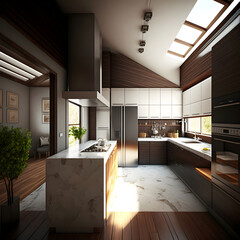 Modern interior kitchen design natural light AI generated