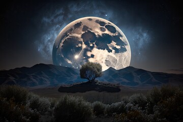 Late night full moon. Generative AI