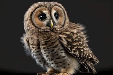 Fototapeta premium Isolated Tawny Owl (Strix aluco), 1 months old. Generative AI