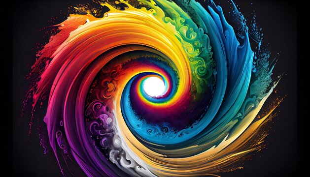 a rainbow of colors swirling vortex in the center of the image, Generative AI, illustration