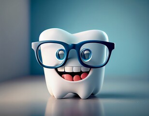 Happy tooth in glasses, generative ai