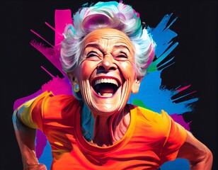 Colorful happy fit mature lady, generative ai