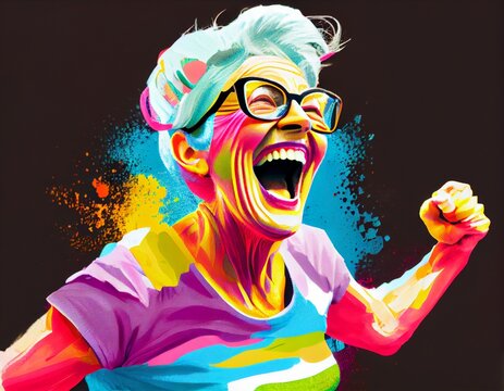 Colorful happy fit mature lady, generative ai