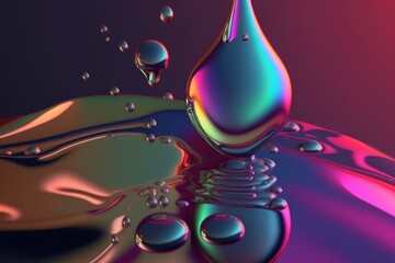 Round forms liquid in neon glossy gradient texture. Generative AI