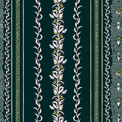 boho stripes floral pattern on dark background