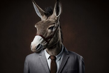 Portrait of a Donkey dressed in a formal business suit, generative ai	