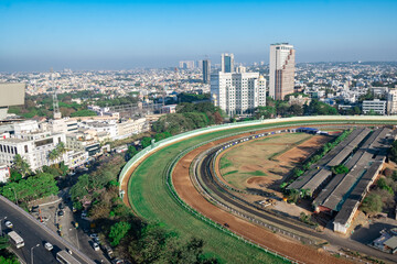 Naklejka na ściany i meble The Bangalore Race Course is a historic horse racing venue located in the heart of the city of Bangalore, India. It covers an area of about 85 acres and was established in 1920. 