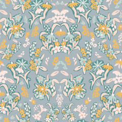 Beautiful floral motif. flowers intertwined in a seamless pattern on a gentle background