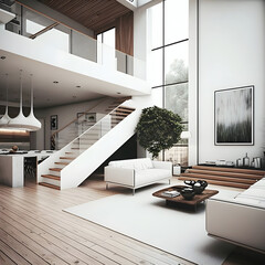 Modern interior design calm forest and seaside AI generated