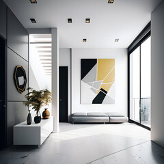 Modern interior design calm forest and seaside AI generated