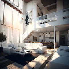 Modern interior design calm forest and seaside AI generated