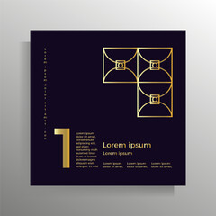 Cover for the book, brochure, booklet, flyer, and poster. Modern geometric design with golden lines. Vector square format template.