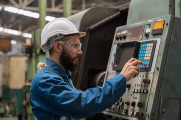 The technician is working in a steel factory. Engineer officer in engine control. Factory worker or...