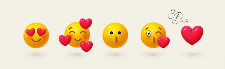 Fototapeta premium Yellow ball with face set. Emotion expression collection. Love, heart and romantic.