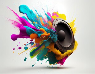 Speaker with colorful explosion, generative ai
