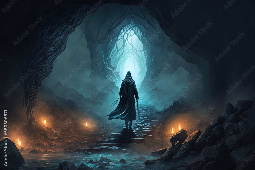 Poster forging a path through the veiled mysterious depths generative ai