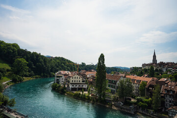 Fototapeta na wymiar Bern, Switzerland - July 23, 2022 - View of the city of Bern from Rosengarten Park.