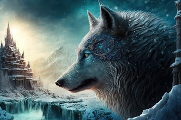 Far-Off Dreams in Frozen Realms - Adventures of the Fantasy Wolf Generative AI