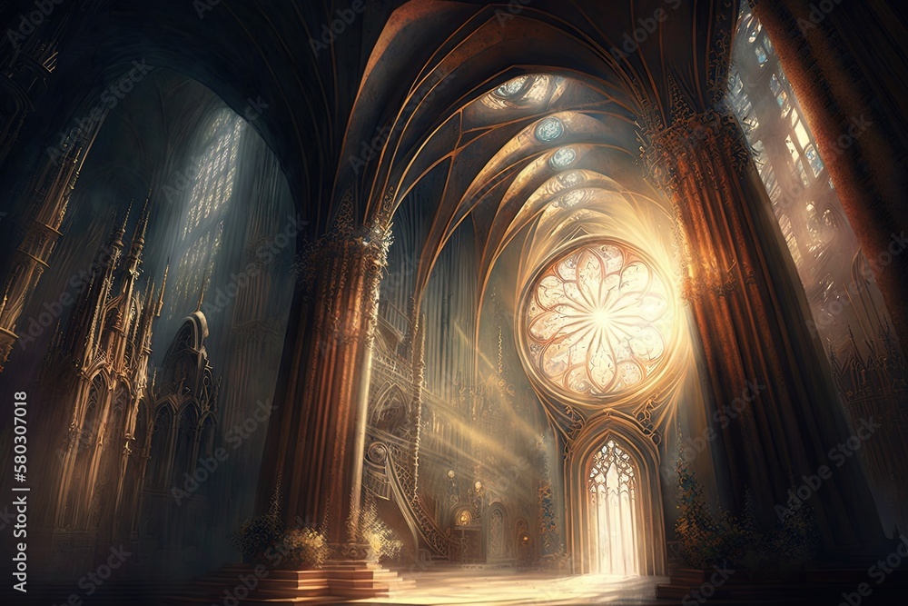 Poster heavenly abode: an illuminated cathedral in an age of wonders generative ai