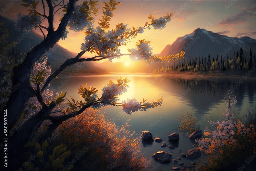 Aufkleber illuminated by a detoxifying refreshing spring sunrise generative ai