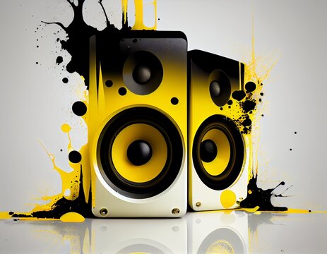 Speakers with colorful sound explosion, generative ai