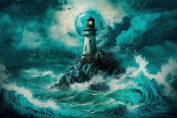 Mystic Turquoise Lighthouse - An Enchanting Voyage of Wonder Generative AI