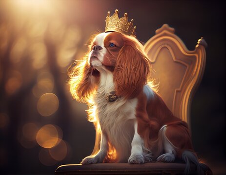 King Charles Cavalier Spaniel as a king, generative ai