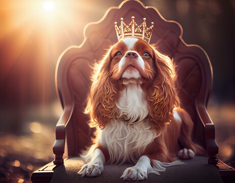 King Charles Cavalier Spaniel as a king, generative ai