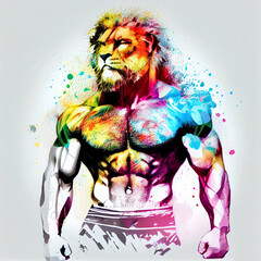 Muscular and colorful lion, generative ai