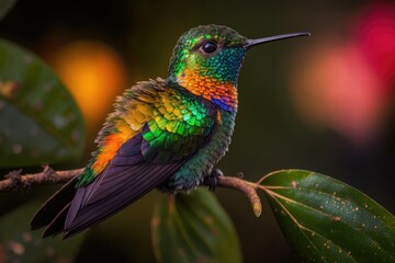 Fototapeta premium Costa Rica's fiery throated hummingbird. Generative AI