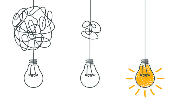 Idea concept, creative of simplifying complex process lightbulb, bulb sign, innovations, untangled of problem. Keep it simple business concept for project management, marketing, creativity