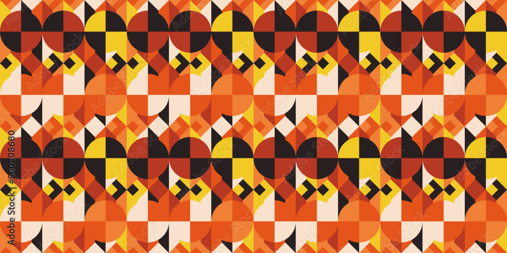 Poster orange texture with quarter circles, rectangles. the texture is geometric with a repeating pattern. 