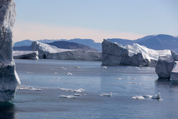 Greenland, icebergs in Uummannaq Fjord the large fjord system in the northern part of western...