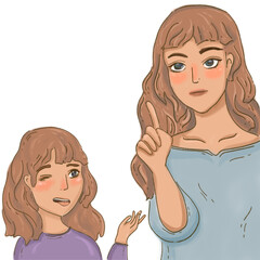 Pottery women and girls. Mother and daughter. Comic style