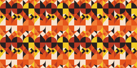 Orange texture with quarter circles, rectangles. The texture is geometric with a repeating pattern. Print for applying to seamless surfaces.