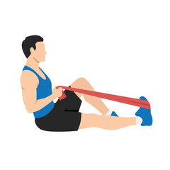 Man doing resistance band calf stretch. Flat vector illustration isolated on white background © lioputra