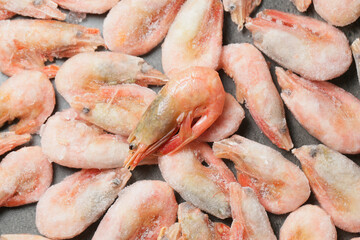 fresh shrimps, fresh frozen shrimp on the table, shrimp in ice