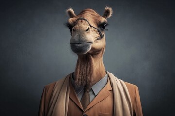 Portrait of a camel in a formal business suit, generative ai	