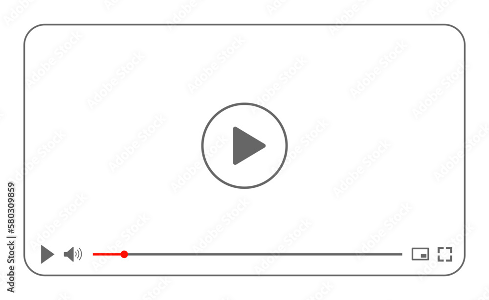 Poster Multimedia video player with play button, play video online window with navigation icons, video streaming on internet, modern social media video player interface template live digital stream - vector